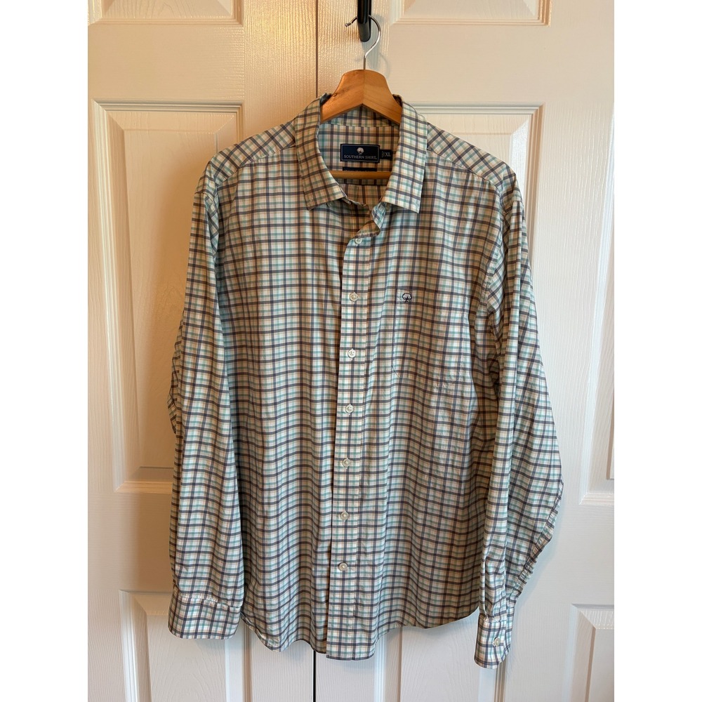 Southern Shirt Mens XL Plaid Long Sleeve Button Down Performance Stretch Green